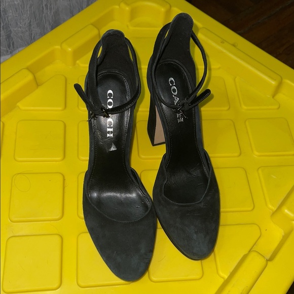 Coach Shoes - COACH Black Suede Platform Heels size 8